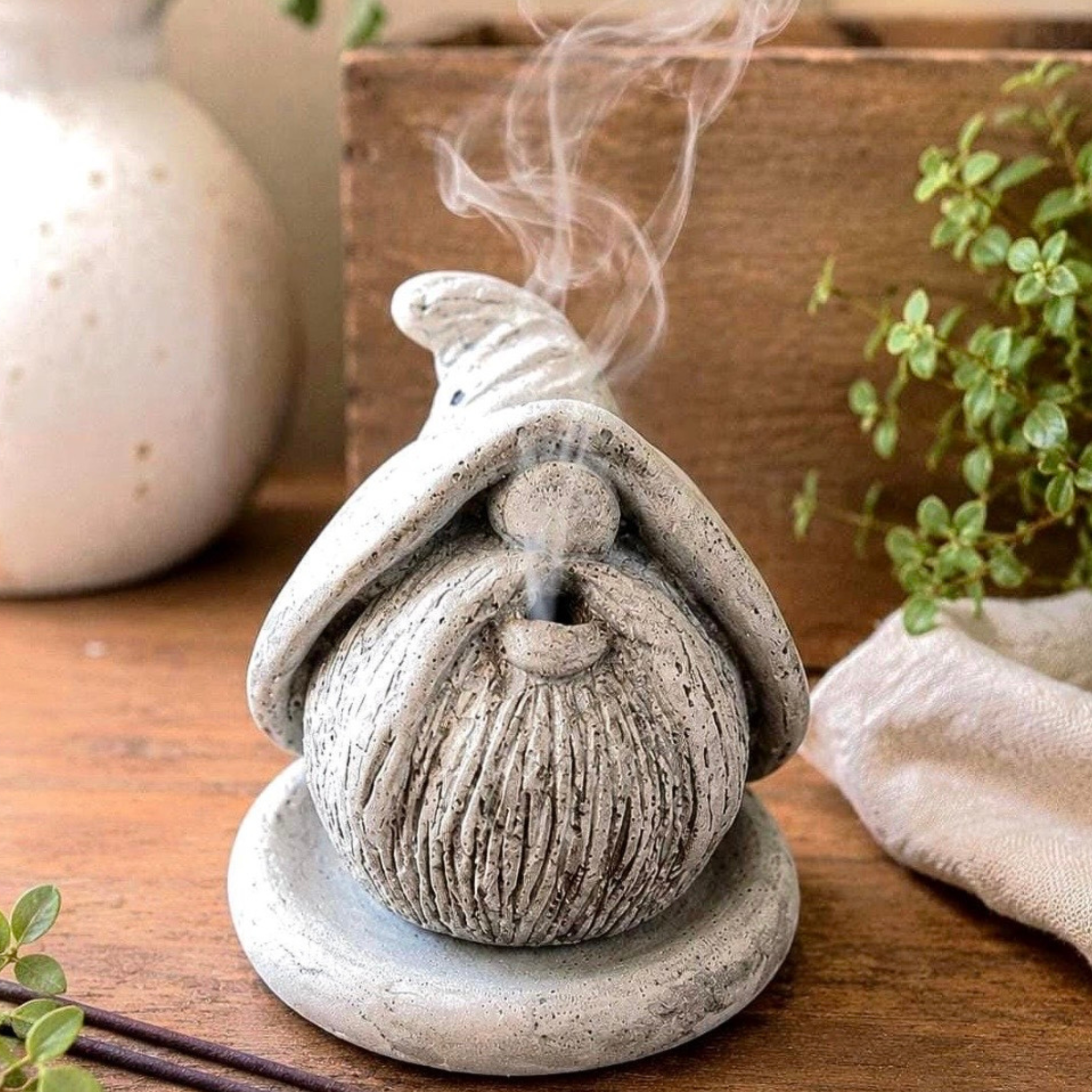Concrete Gnome Incense Burner: Cones & Sticks