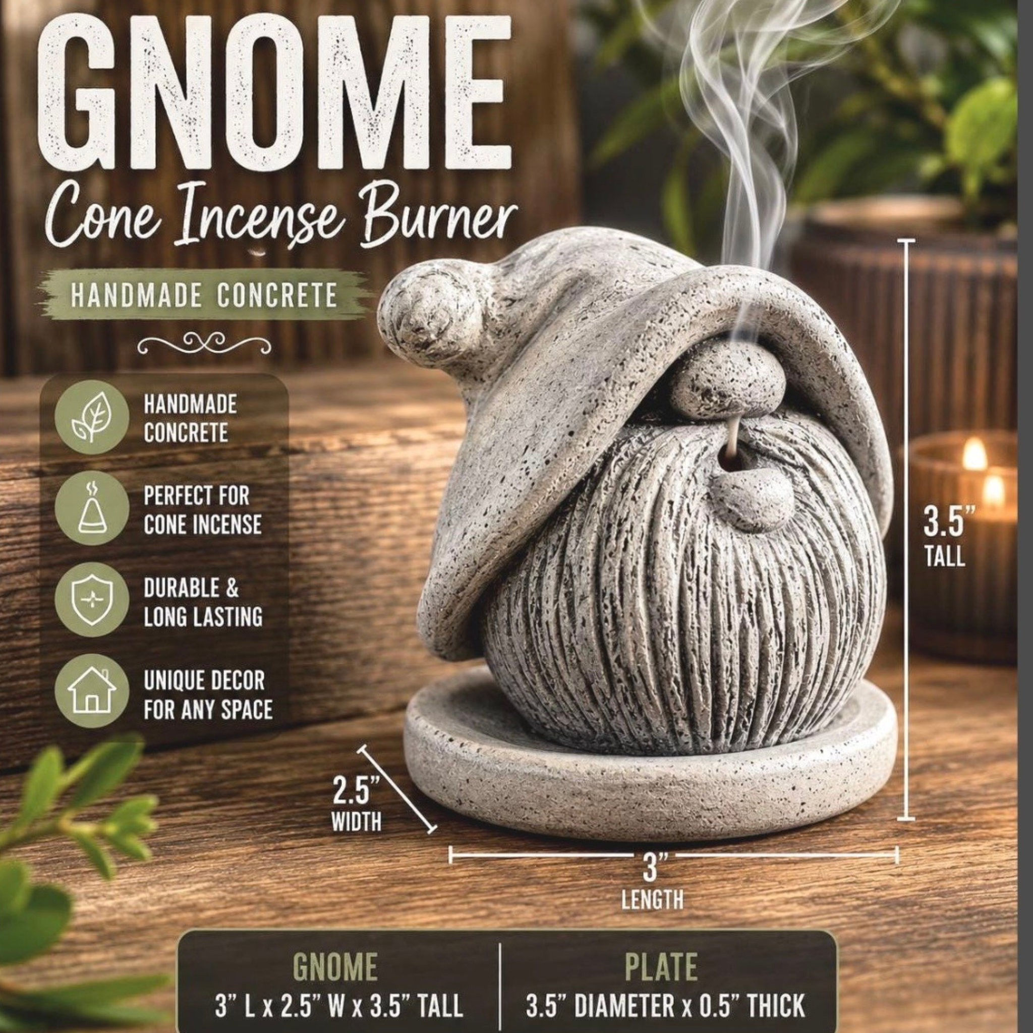 Concrete Gnome Incense Burner: Cones & Sticks