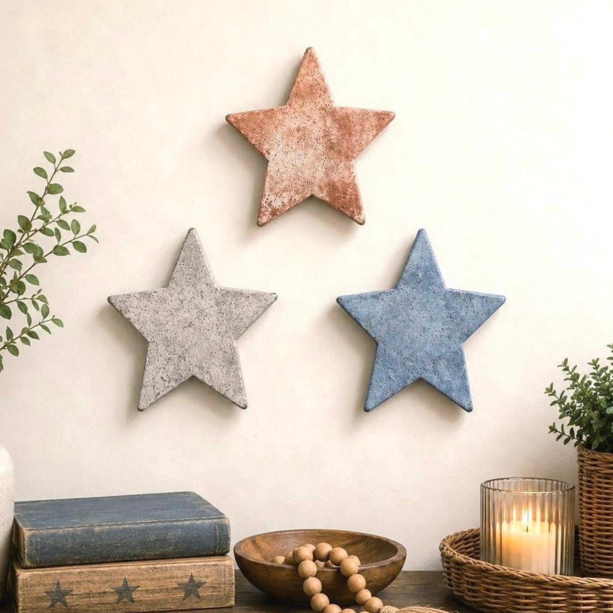 Red White & Blue Concrete Wall Stars | Patriotic Wall Decor