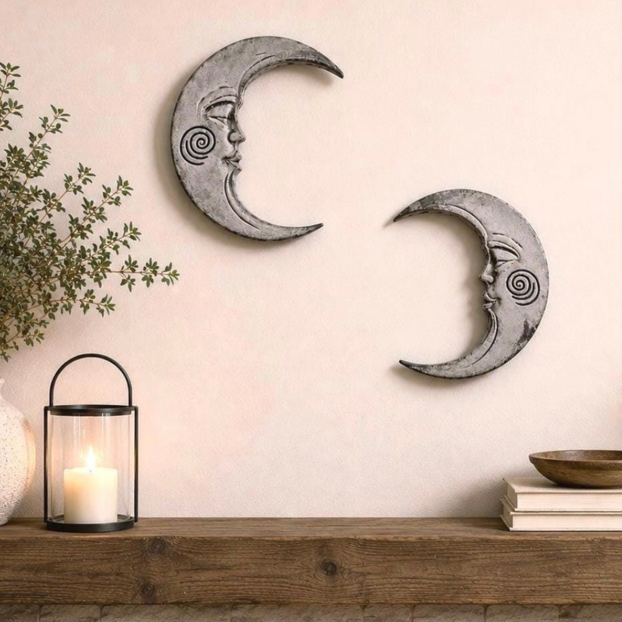 Crescent Moons Concrete Wall Decor Set of 2