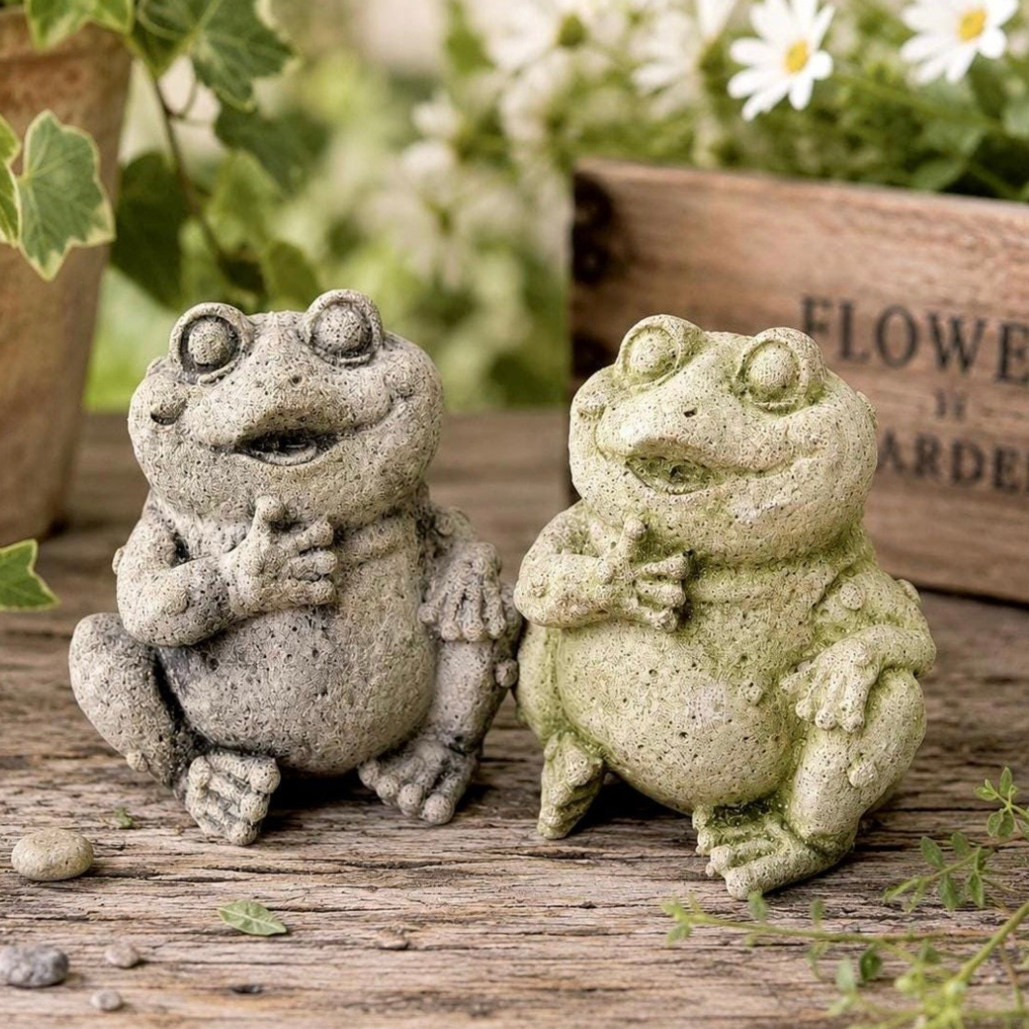 Happy Frog Statue Planter Decor