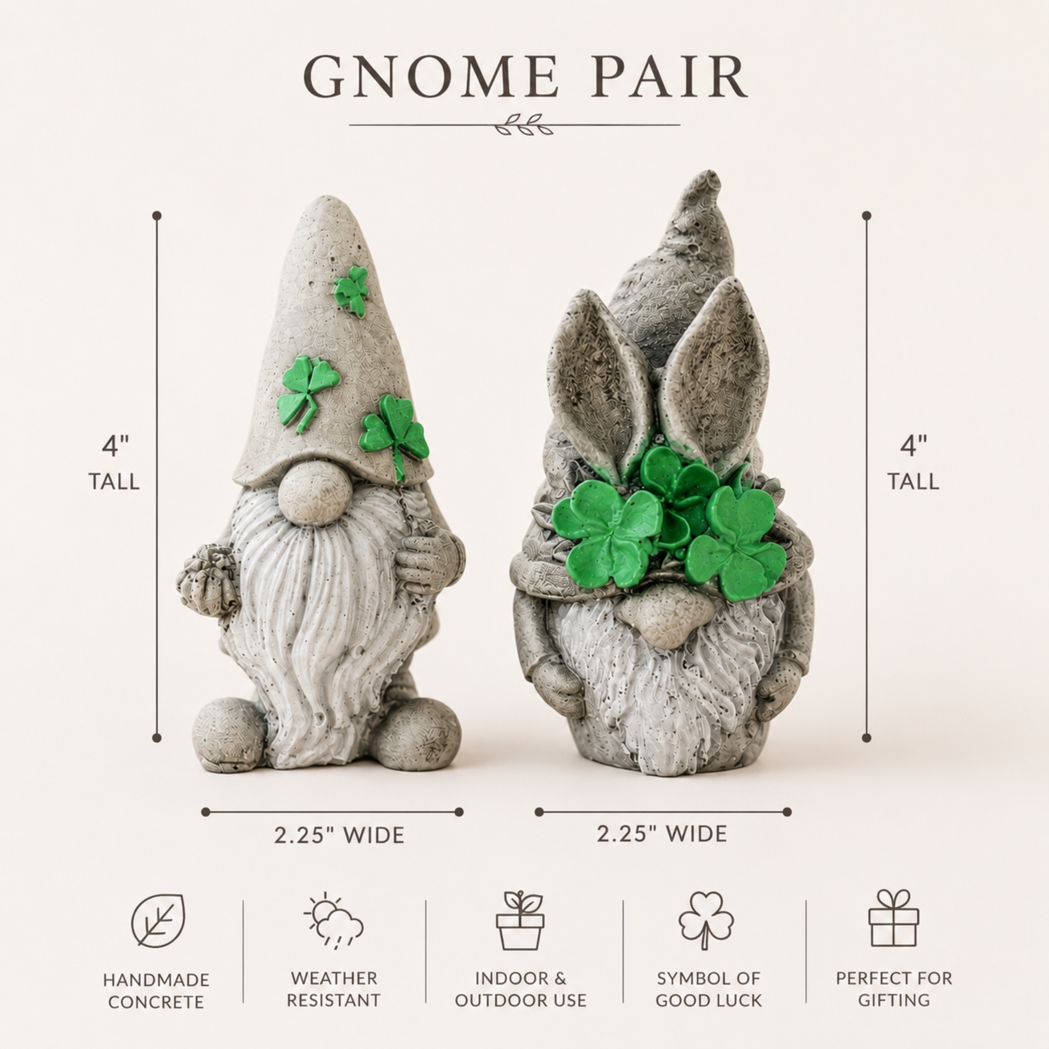 Lucky Garden Gnomes | Four Leaf Clover Gnome Statues