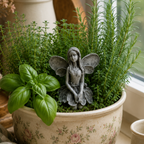Miniature Fairy Plant Stake | Concrete Fairy Statue for Gardens, Wreaths, & Plant Decor