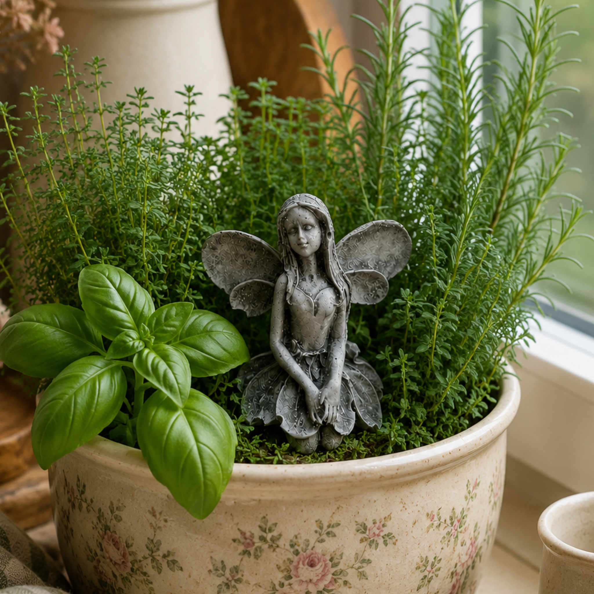 Miniature Fairy Plant Stake | Concrete Fairy Statue for Gardens, Wreaths, & Plant Decor