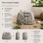 Miniature Concrete Camper Statue | Fairy Garden Decor | Planter Accent