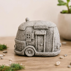 Miniature Concrete Camper Statue | Fairy Garden Decor | Planter Accent