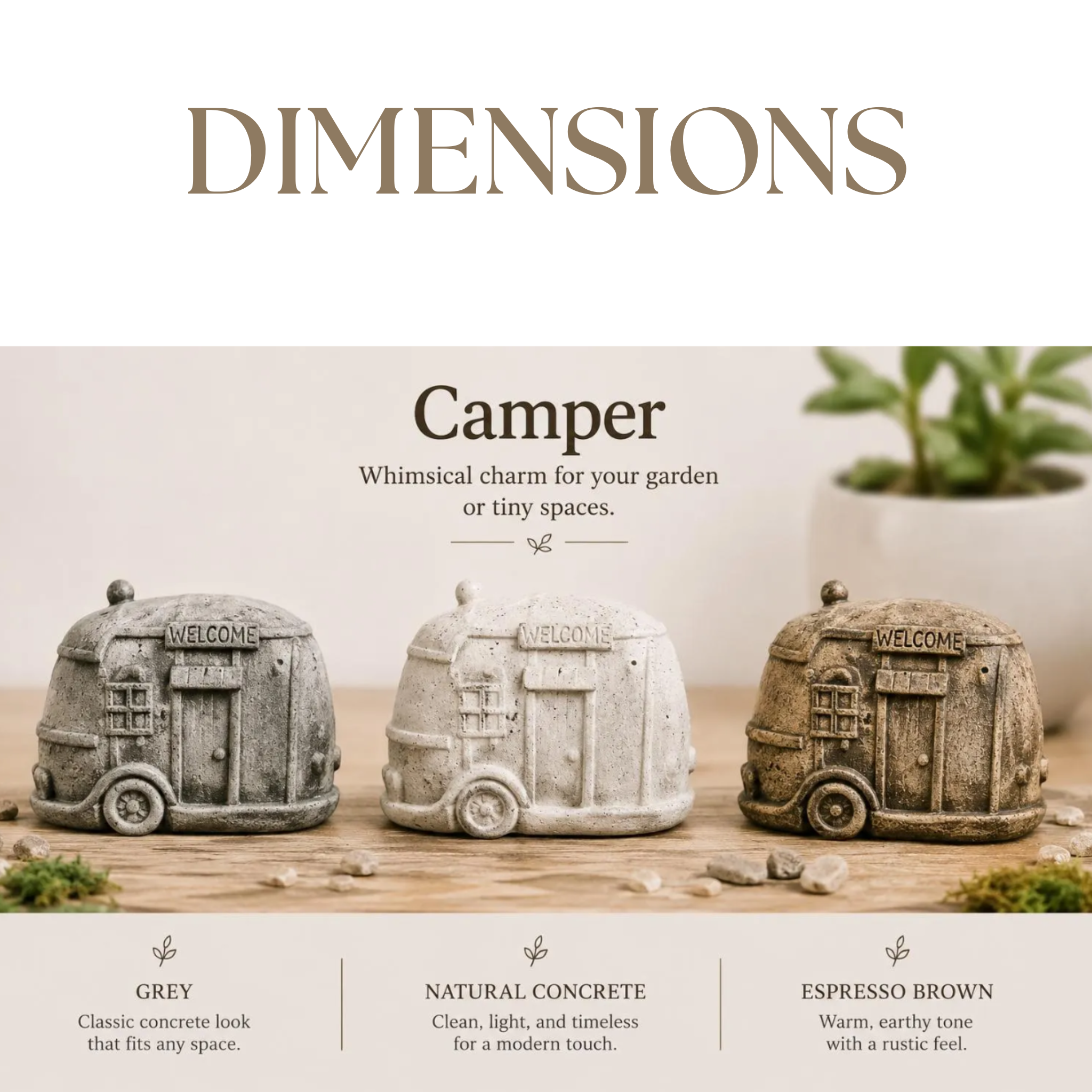 Miniature Concrete Camper Statue | Fairy Garden Decor | Planter Accent