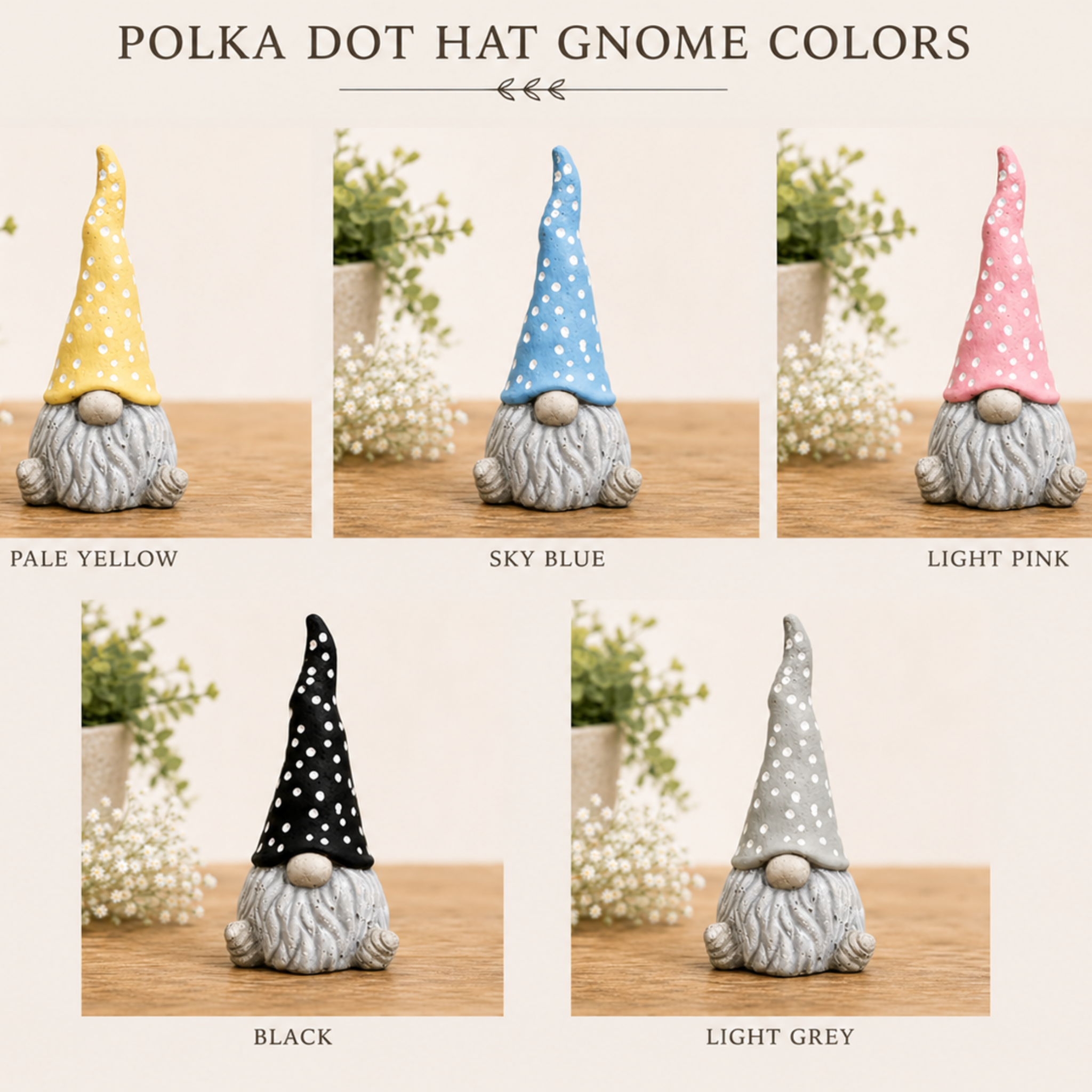 Polka Dot Hat Garden Gnome | Concrete Garden Gnome Statue