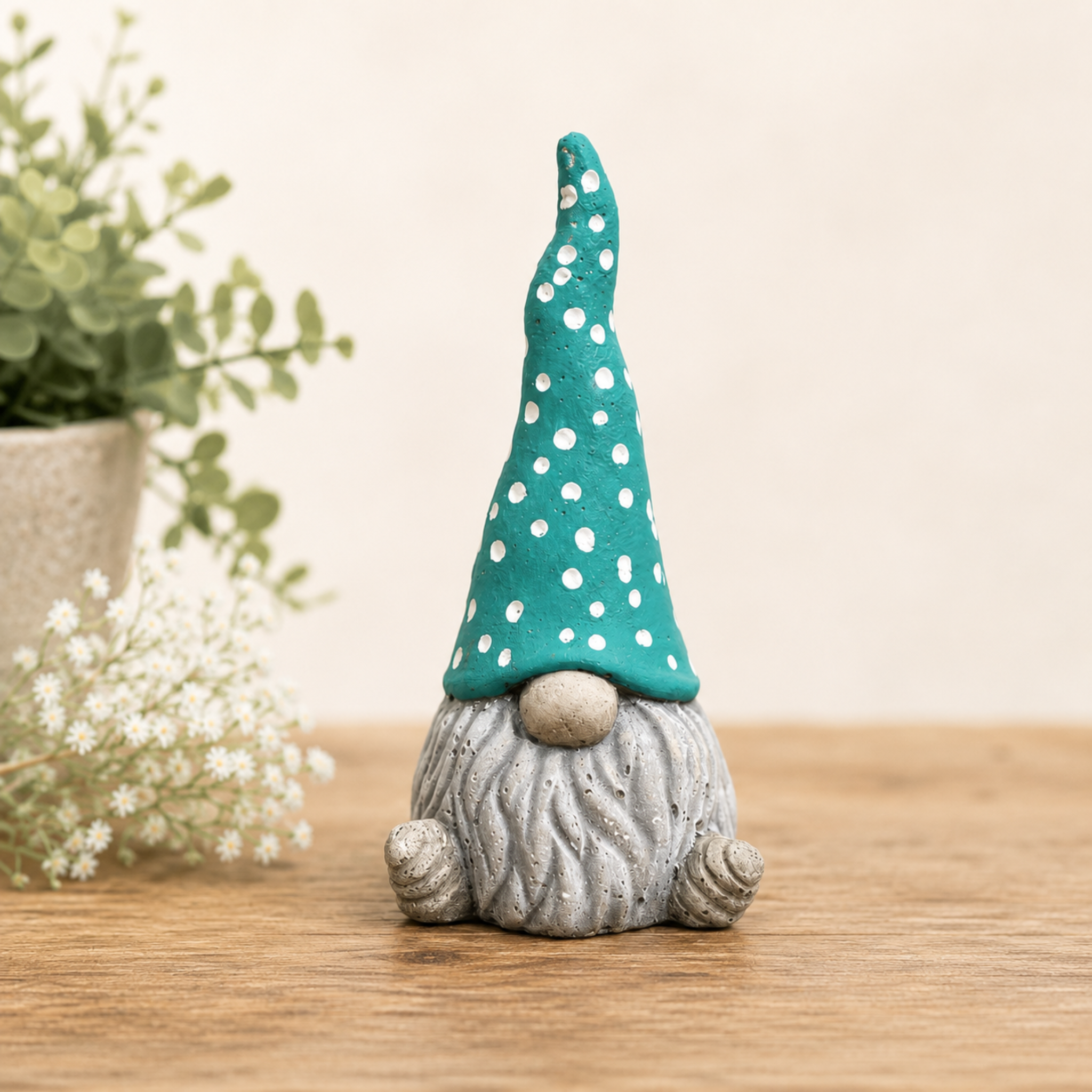 Polka Dot Hat Garden Gnome | Concrete Garden Gnome Statue