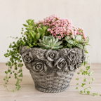 Basket-Weave Planter with 3D Roses | Concrete Planters | 5 Inch Pot
