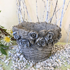 Basket-Weave Planter with 3D Roses | Concrete Planters | 5 Inch Pot