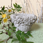 Basket-Weave Planter with 3D Roses | Concrete Planters | 5 Inch Pot