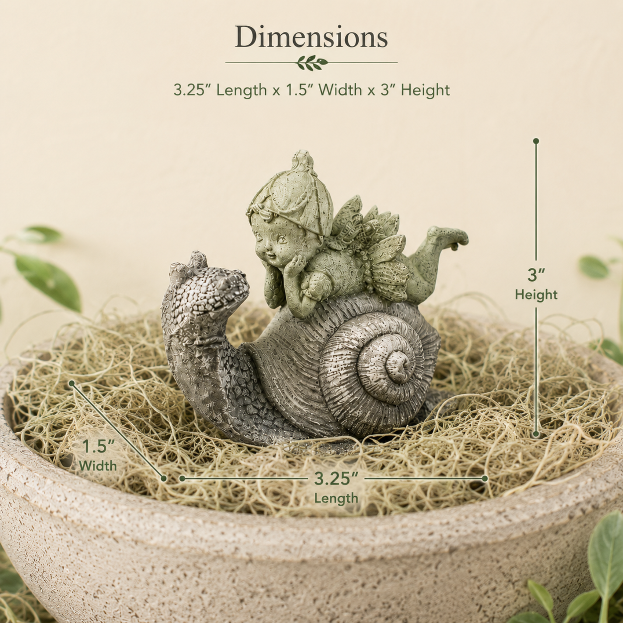 Fairy on Snail Statue | Fairy Garden Decor | Planter Accent