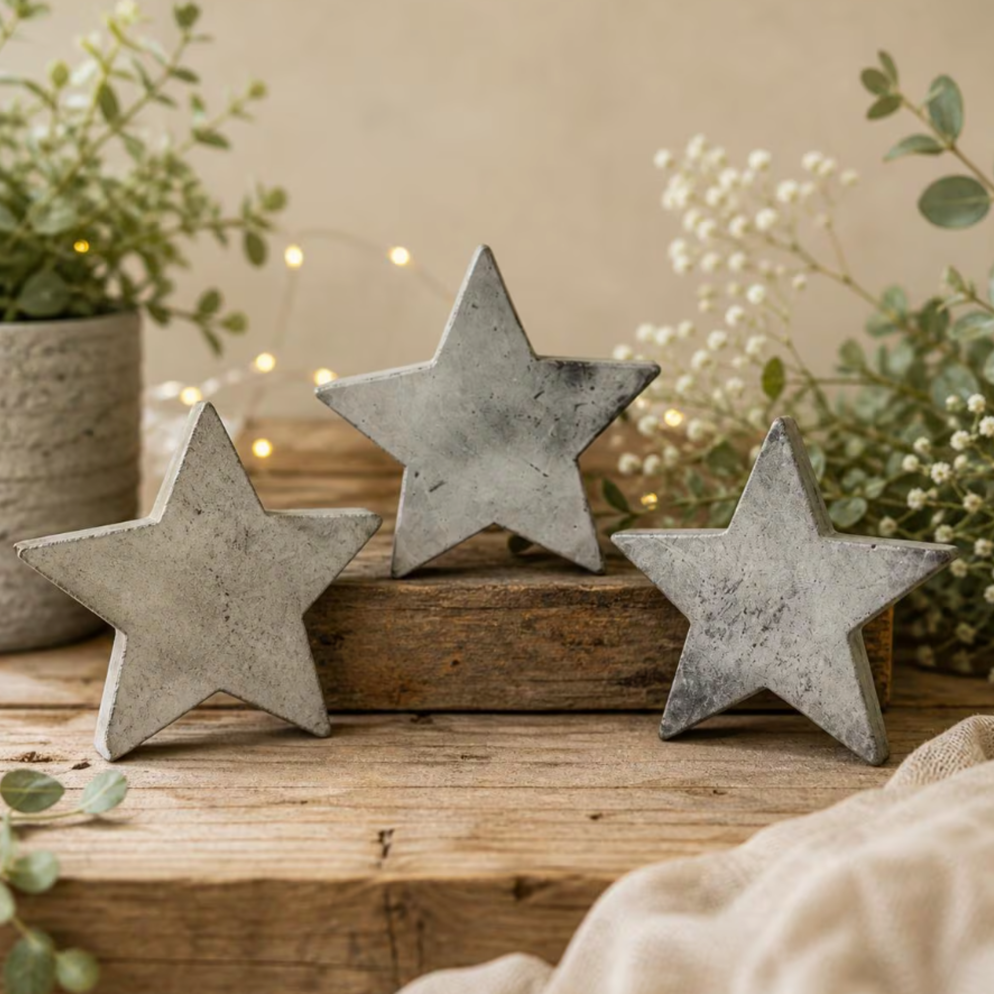 Concrete Wall Stars | Rustic Star Set Wall Hanging