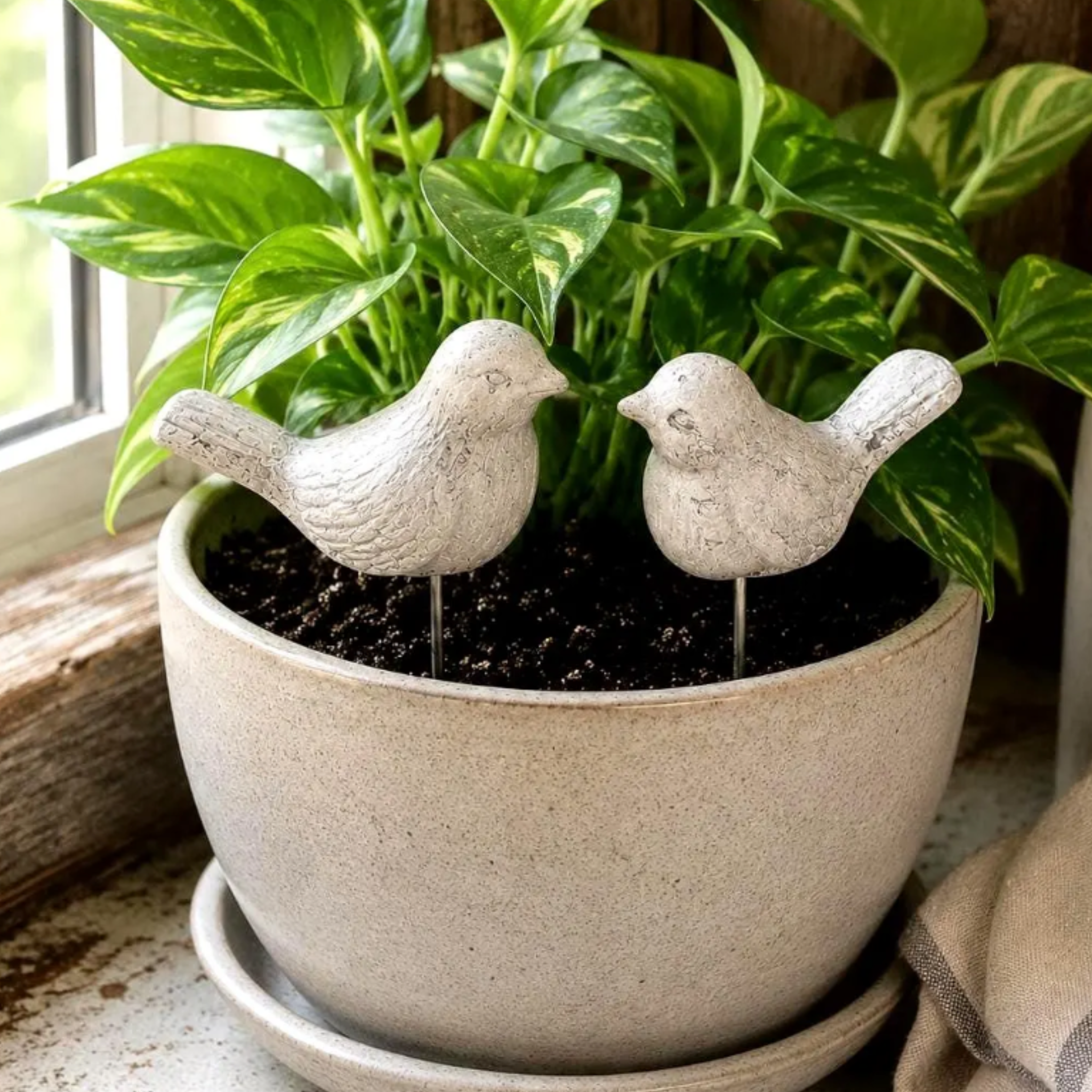 Miniature Bird Plant Stakes | Mini Bird Statues Planter Decor