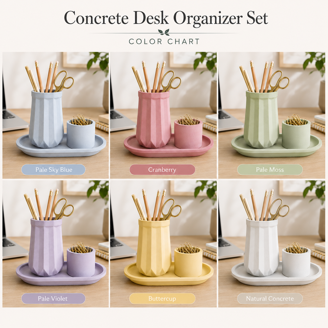 Concrete Organizer Set | Desk Storage | 3pcSet | Bud Vase with Match Holder
